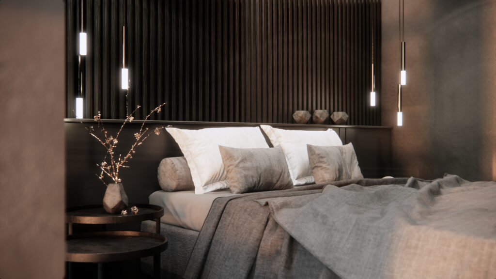 3d,Rendering,A,Luxury,Bedroom,Interior,With,Dark,Tone,Style,