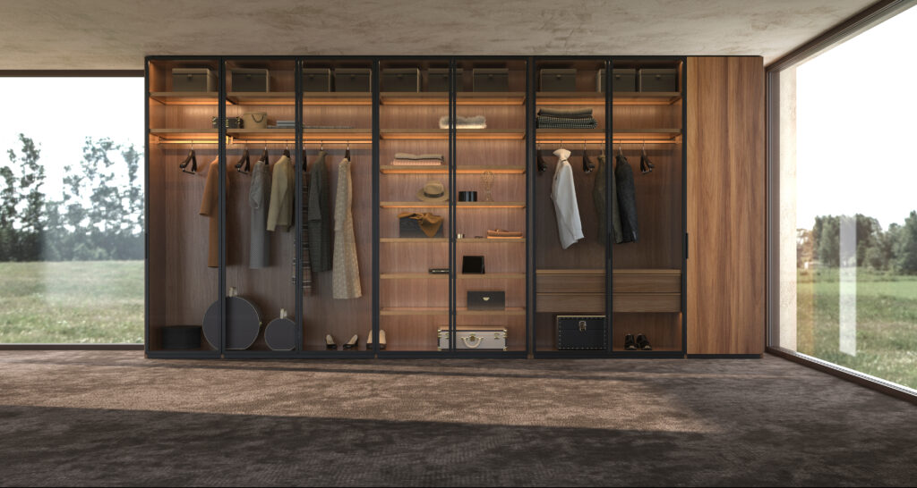 Luxury,Modern,Interior,Design.,Large,Wooden,Wardrobe,With,Clothes,Hanging